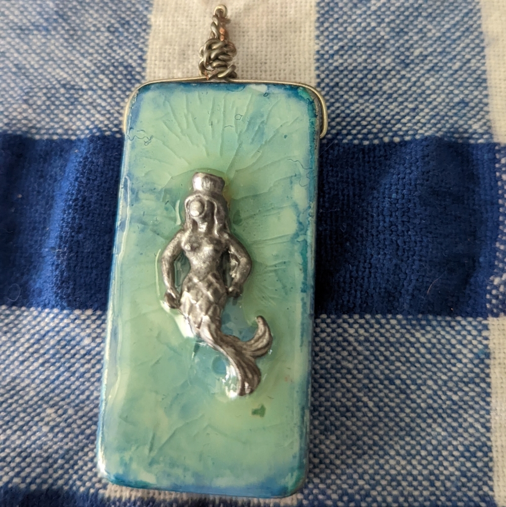 Handmade Mermaid Pendant Necklace made on a Domino